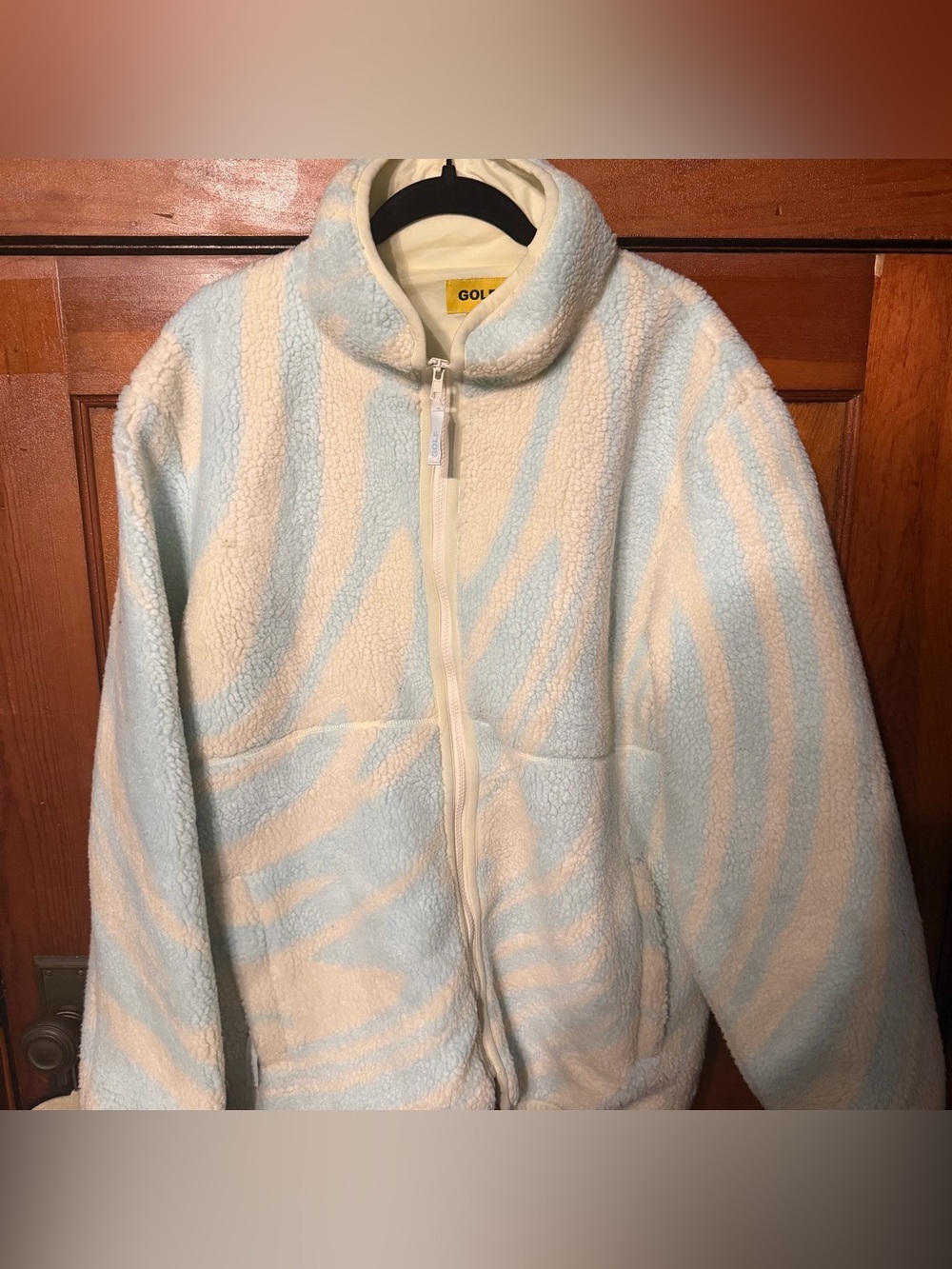 GOLF WANG melted Sherpa blue cream jacket lined